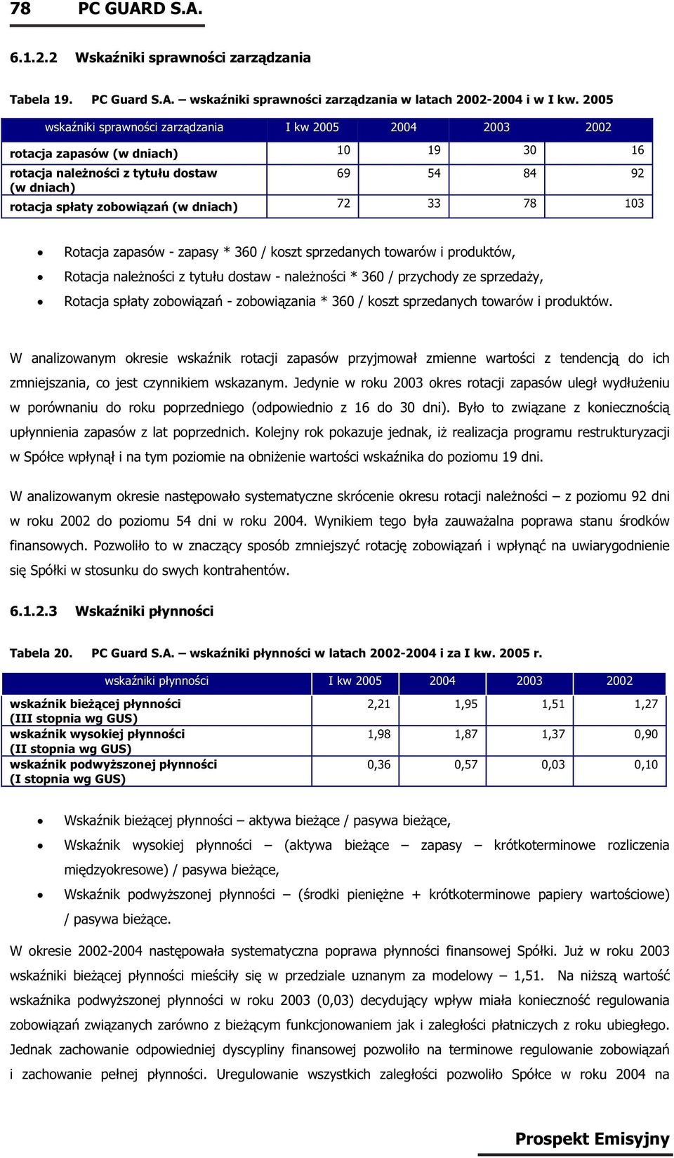 33 78 103 Rotacja zapasów - zapasy * 360 / koszt sprzedanych towarów i produktów, Rotacja należności z tytułu dostaw - należności * 360 / przychody ze sprzedaży, Rotacja spłaty zobowiązań -