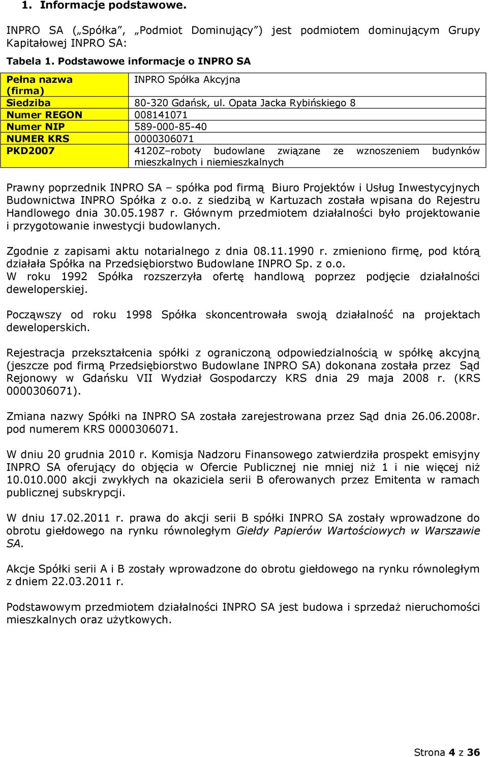 Opata Jacka Rybińskiego 8 Numer REGON 008141071 Numer NIP 589-000-85-40 NUMER KRS 0000306071 PKD2007 4120Z roboty budowlane związane ze wznoszeniem budynków mieszkalnych i niemieszkalnych Prawny