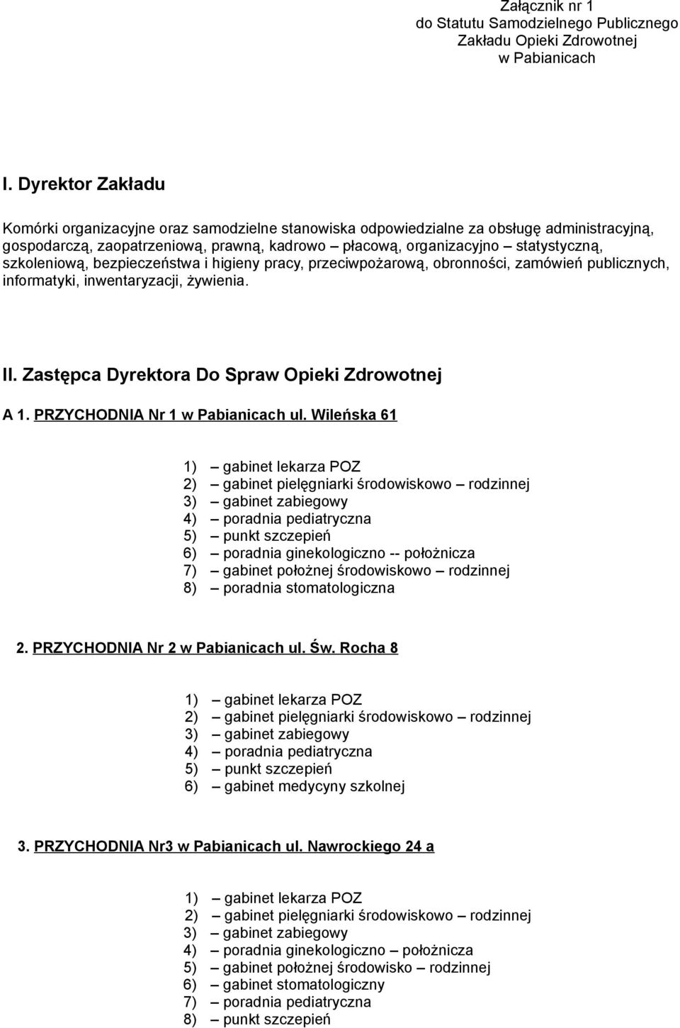 szkoleniową, bezpieczeństwa i higieny pracy, przeciwpożarową, obronności, zamówień publicznych, informatyki, inwentaryzacji, żywienia. II. Zastępca Dyrektora Do Spraw Opieki Zdrowotnej A 1.