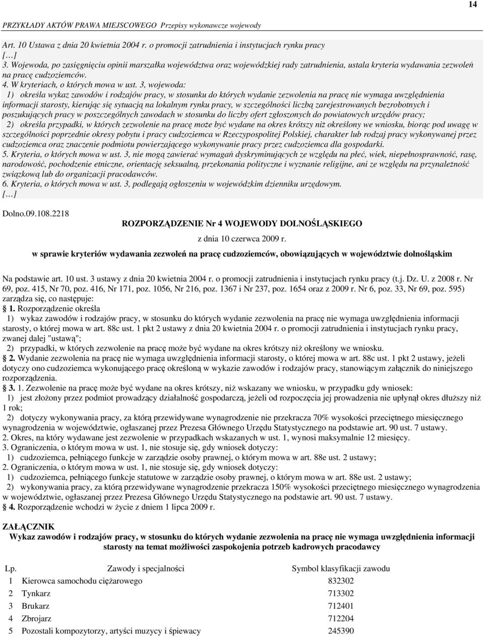 3, wojewoda: 1) określa wykaz zawodów i rodzajów pracy, w stosunku do których wydanie zezwolenia na pracę nie wymaga uwzględnienia informacji starosty, kierując się sytuacją na lokalnym rynku pracy,