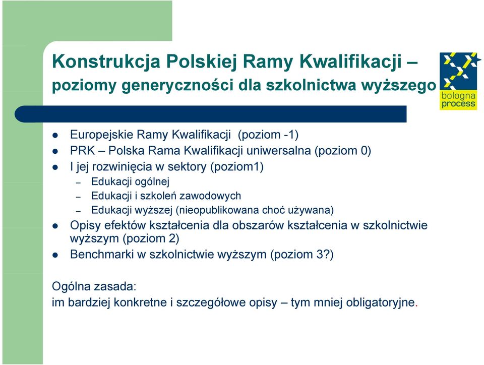 zawodowych Edukacji wyższej (nieopublikowana choć używana) Opisy efektów kształcenia dla obszarów kształcenia w szkolnictwie