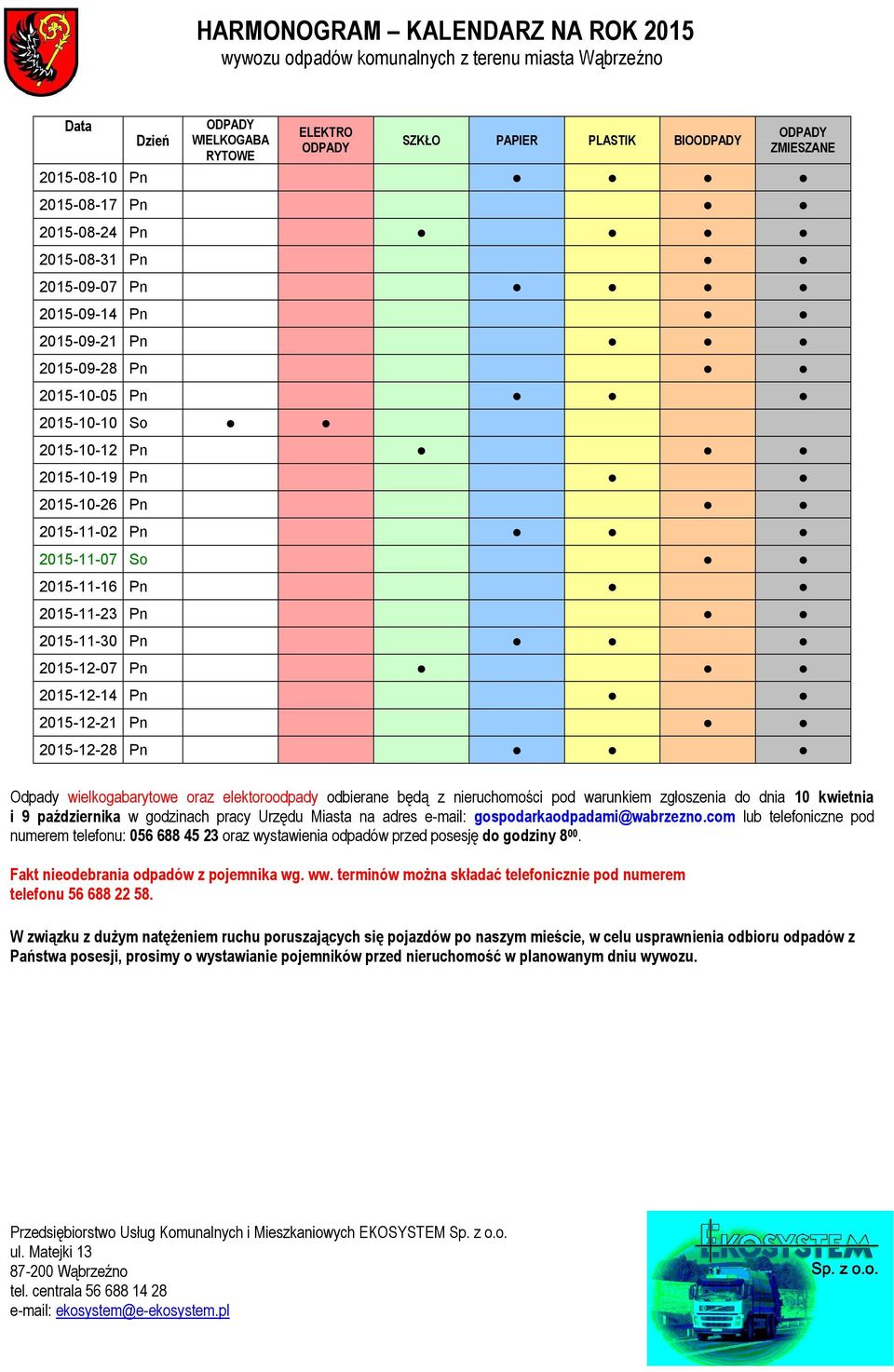 z nieruchomości pod warunkiem zgłoszenia do dnia 10 kwietnia i 9 października w godzinach pracy Urzędu Miasta na adres e-mail: gospodarkaodpadami@wabrzezno.