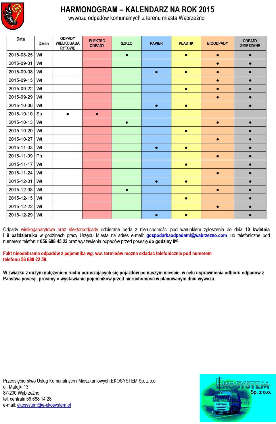 warunkiem zgłoszenia do dnia 10 kwietnia i 9 października w godzinach pracy Urzędu Miasta na adres e-mail: gospodarkaodpadami@wabrzezno.