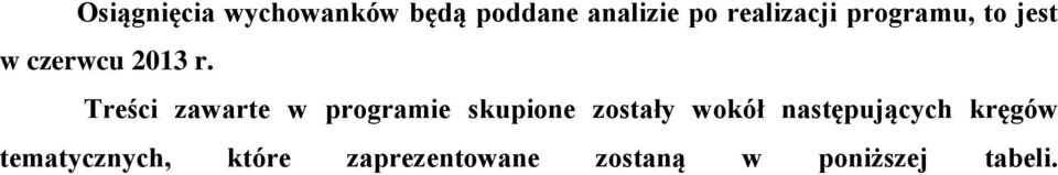 Treści zawarte w programie skupione zostały wokół