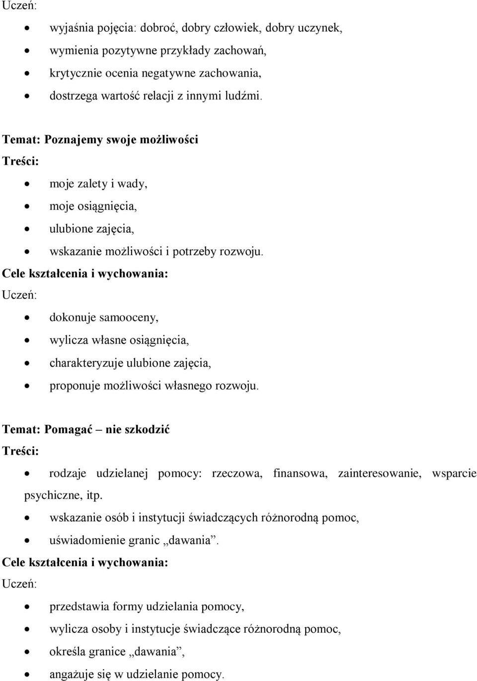 dokonuje samooceny, wylicza własne osiągnięcia, charakteryzuje ulubione zajęcia, proponuje możliwości własnego rozwoju.