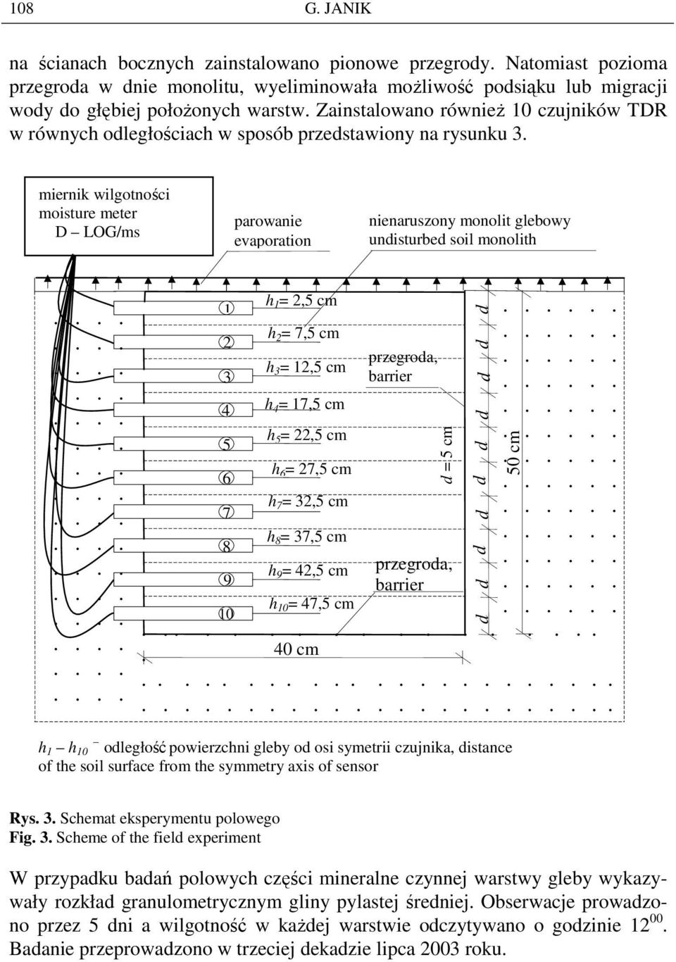 mernk wlgotnośc mosture meter D LOG/ms parowane evaporaton nenaruszony monolt glebowy undsturbed sol monolth 2 3 4 h = 2, cm h 2 = 7, cm h 3 = 2, cm h 4 = 7, cm h = 22, cm h 6 = 27, cm przegroda,