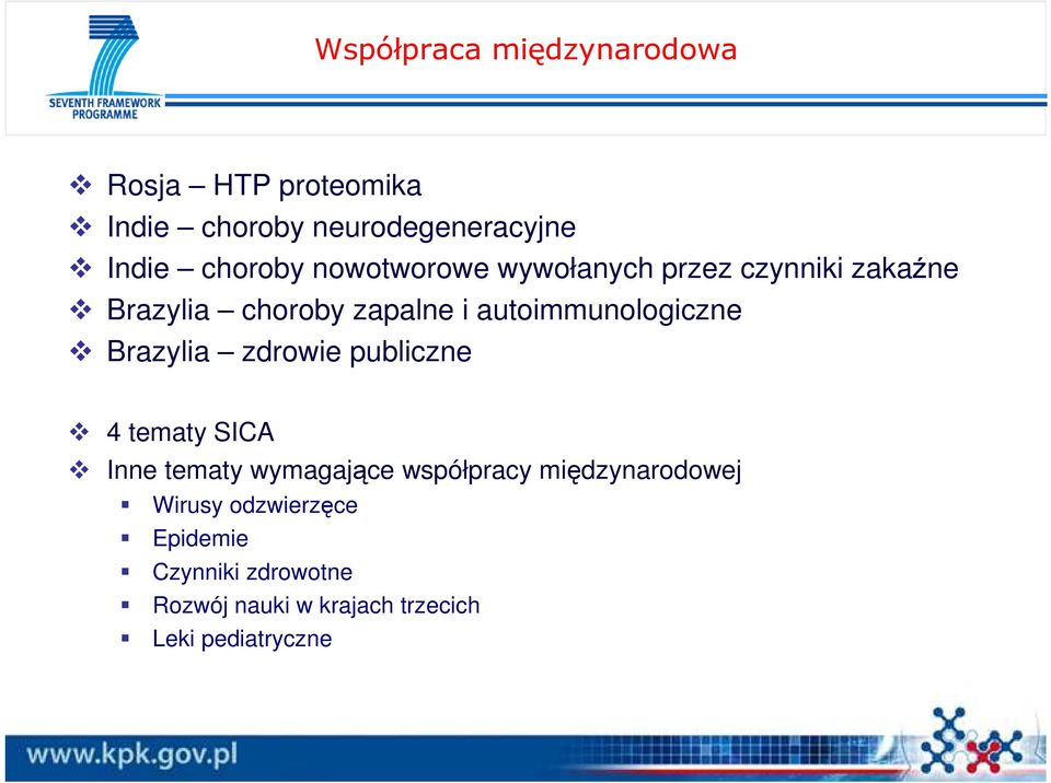 Brazylia zdrowie publiczne 4 tematy SICA Inne tematy wymagające współpracy międzynarodowej