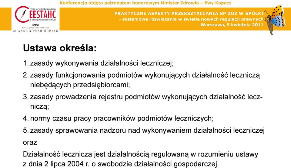 zasady prowadzenia rejestru podmiotów wykonujących działalność leczniczą; 4.