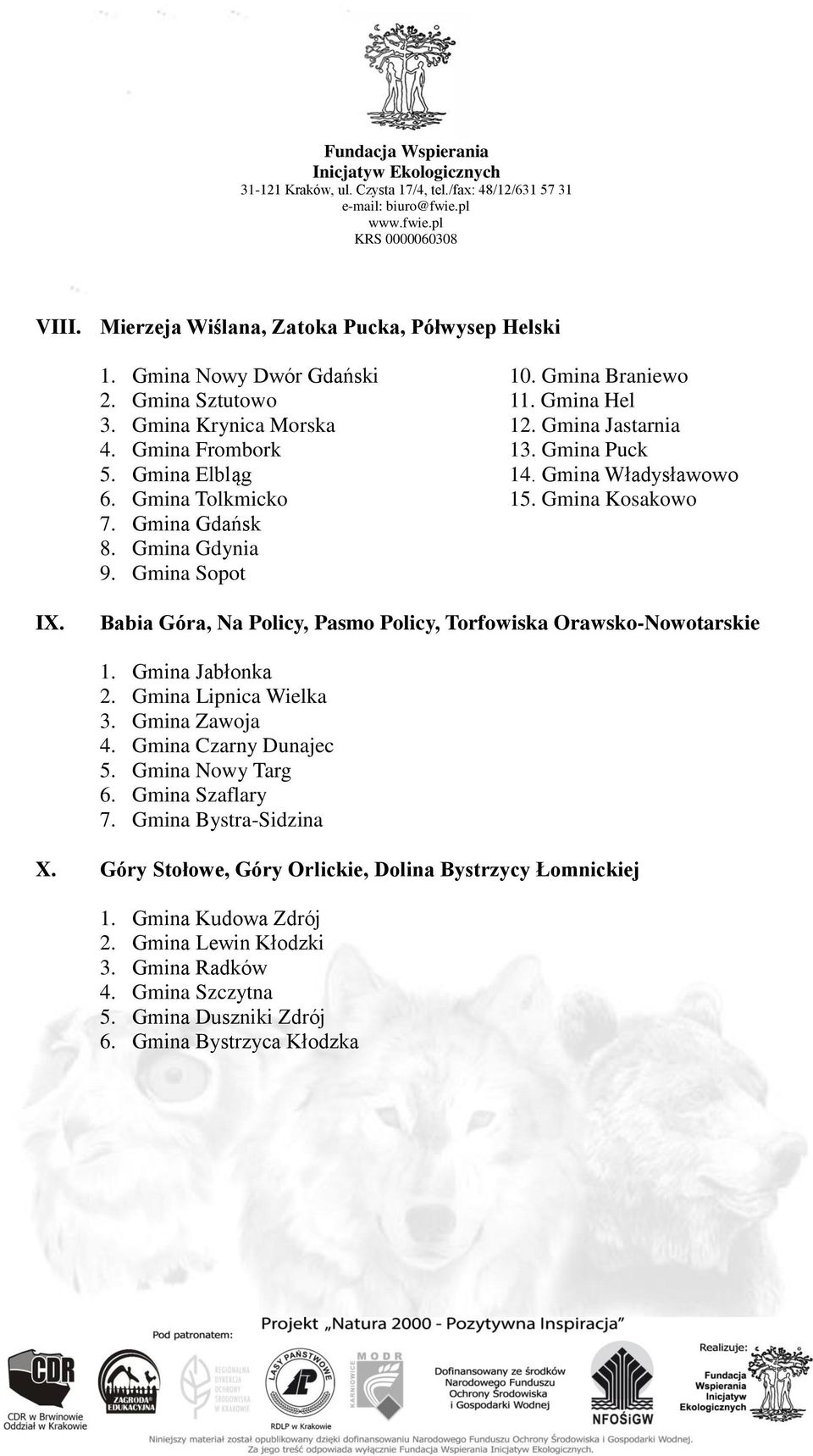 Babia Góra, Na Policy, Pasmo Policy, Torfowiska Orawsko-Nowotarskie 1. Gmina Jabłonka 2. Gmina Lipnica Wielka 3. Gmina Zawoja 4. Gmina Czarny Dunajec 5. Gmina Nowy Targ 6.