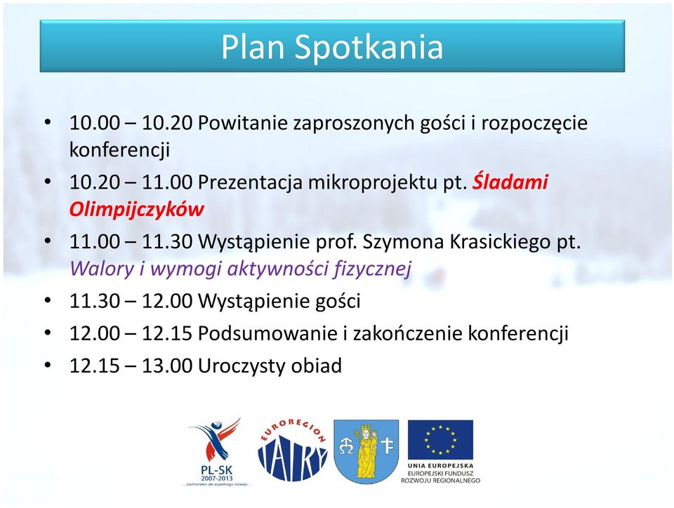 00 Prezentacja mikroprojektu pt. Śladami Olimpijczyków 11.00 11.30 Wystąpienie prof.