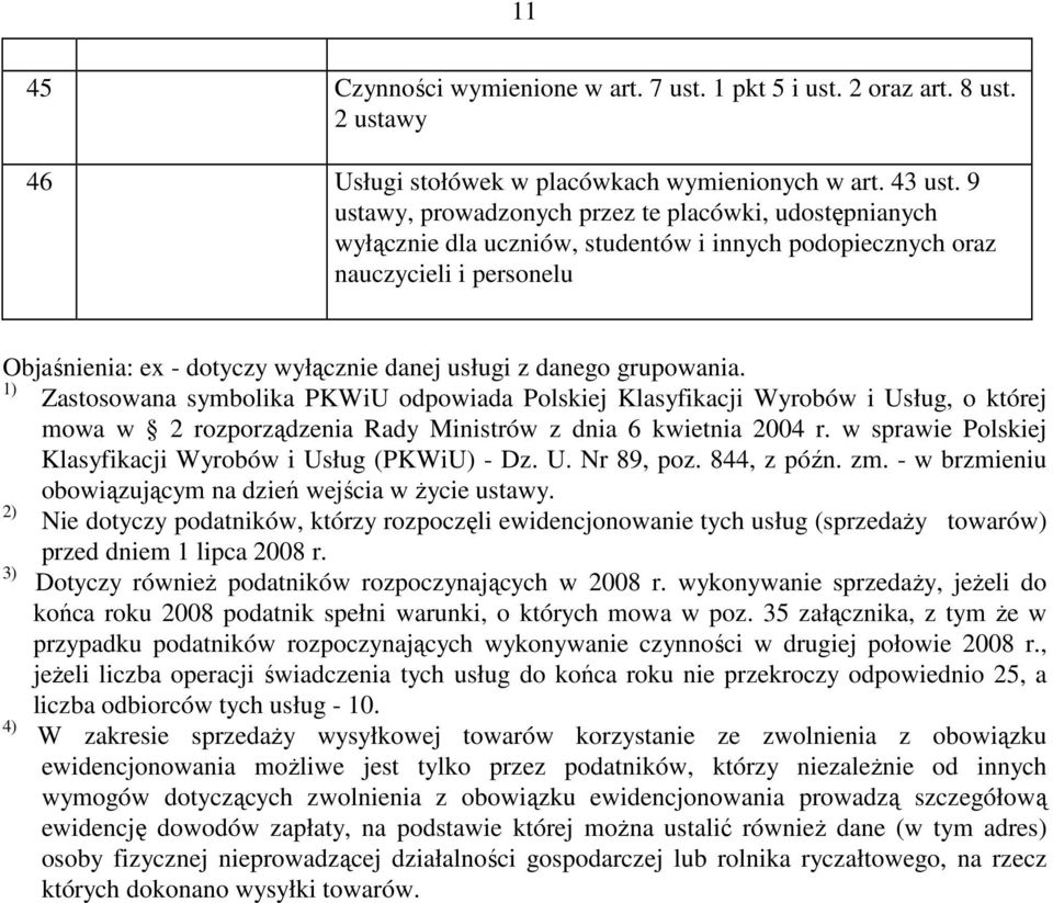 grupowania. 1) Zastosowana symbolika PKWiU odpowiada Polskiej Klasyfikacji Wyrobów i Usług, o której mowa w 2 rozporządzenia Rady Ministrów z dnia 6 kwietnia 2004 r.