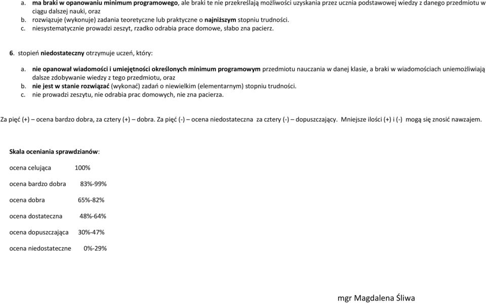 stopień niedostateczny otrzymuje uczeń, który: a.