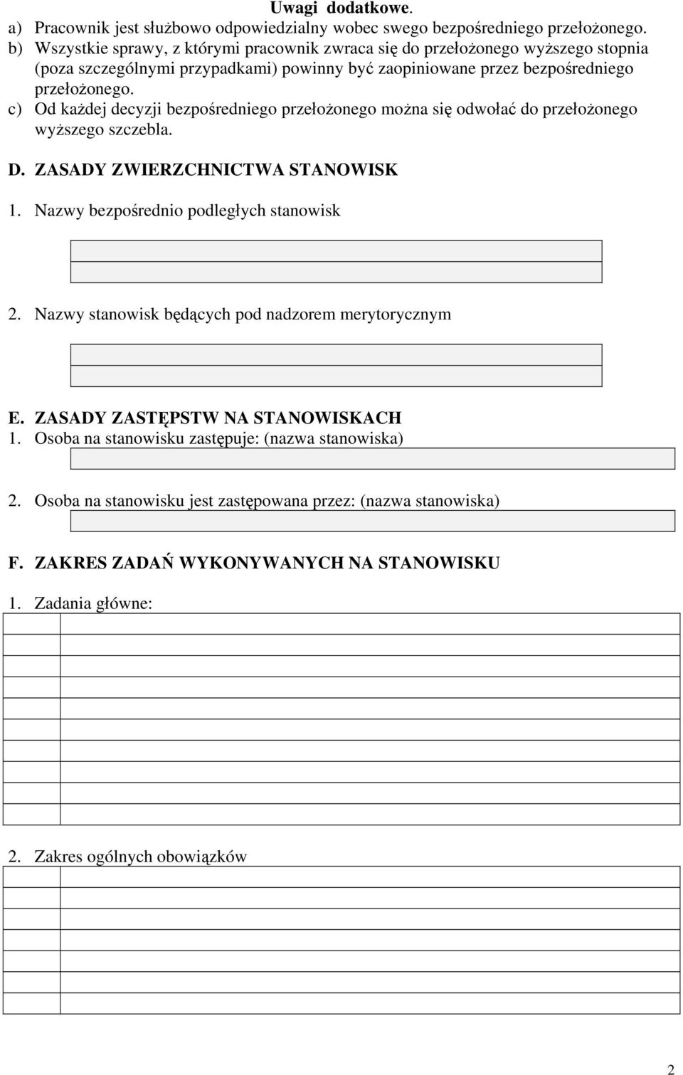 c) Od każdej decyzji bezpośredniego przełożonego można się odwołać do przełożonego wyższego szczebla. D. ZASADY ZWIERZCHNICTWA STANOWISK 1. Nazwy bezpośrednio podległych stanowisk 2.