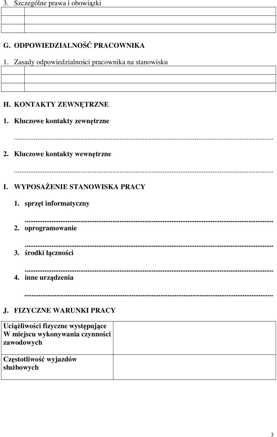 WYPOSAŻENIE STANOWISKA PRACY 1. sprzęt informatyczny... 2. oprogramowanie... 3. środki łączności... 4.