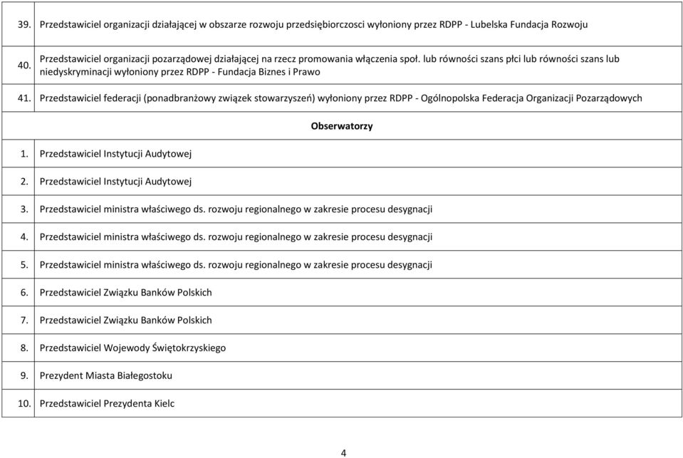 lub równości szans płci lub równości szans lub niedyskryminacji wyłoniony przez RDPP - Fundacja Biznes i Prawo 41.