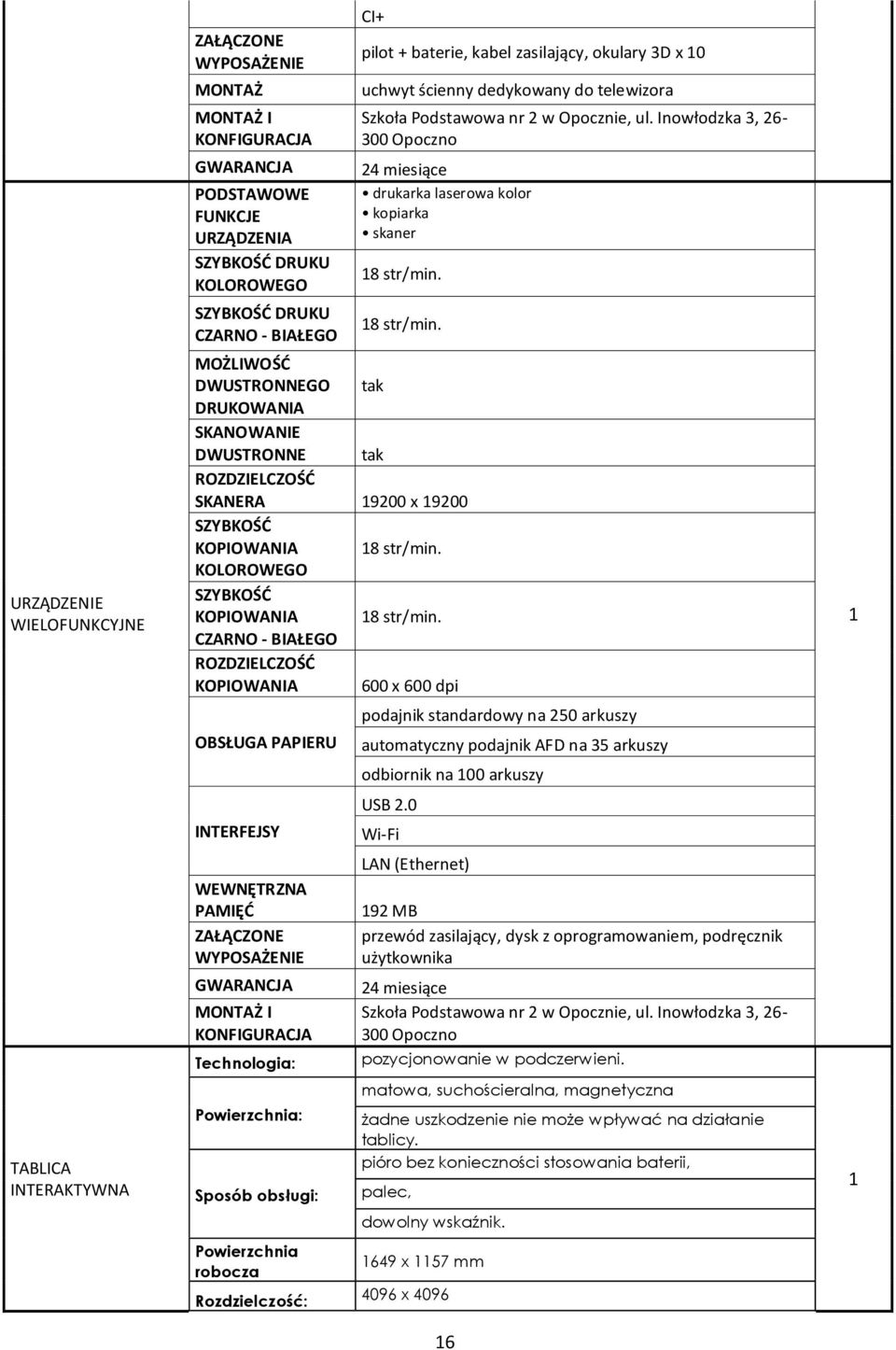 8 str/min. MOŻLIWOŚĆ DWUSTRONNEGO tak DRUKOWANIA SKANOWANIE DWUSTRONNE tak SKANERA 9200 x 9200 SZYBKOŚĆ KOPIOWANIA 8 str/min. KOLOROWEGO SZYBKOŚĆ KOPIOWANIA 8 str/min.