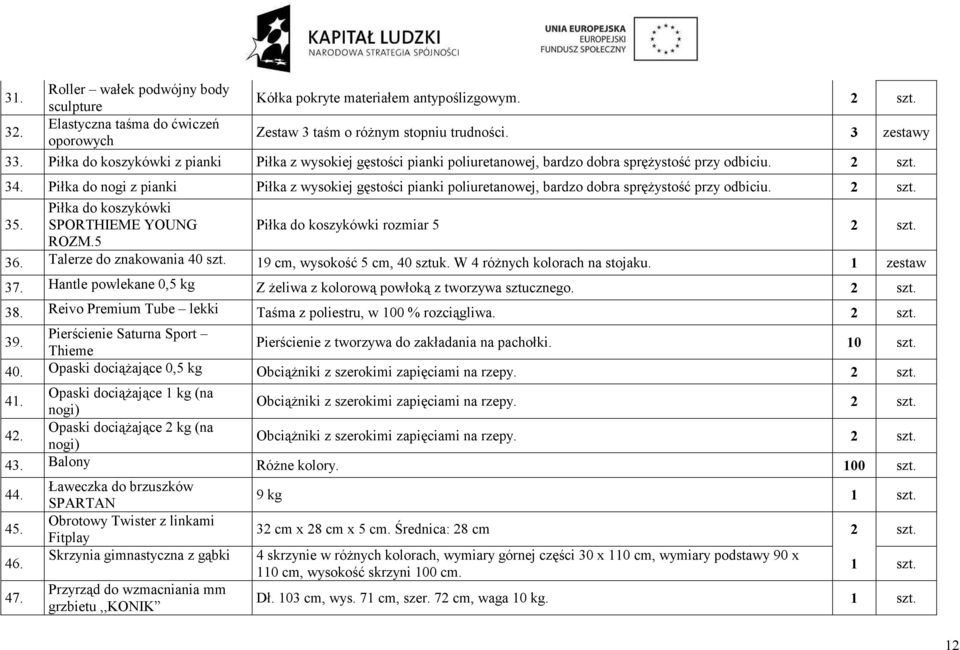 Piłka do nogi z pianki Piłka z wysokiej gęstości pianki poliuretanowej, bardzo dobra sprężystość przy odbiciu. 2 szt. 35. Piłka do koszykówki SPORTHIEME YOUNG Piłka do koszykówki rozmiar 5 2 szt.