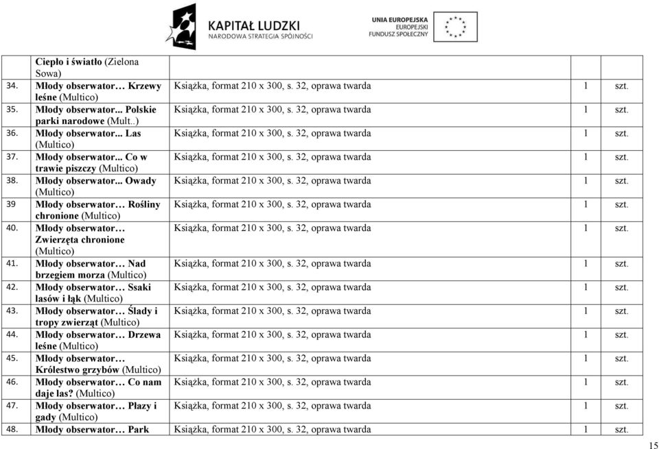 32, oprawa 1 szt. trawie piszczy (Multico) 38. Młody obserwator... Owady Książka, format 210 x 300, s. 32, oprawa 1 szt. (Multico) 39 Młody obserwator Rośliny Książka, format 210 x 300, s.