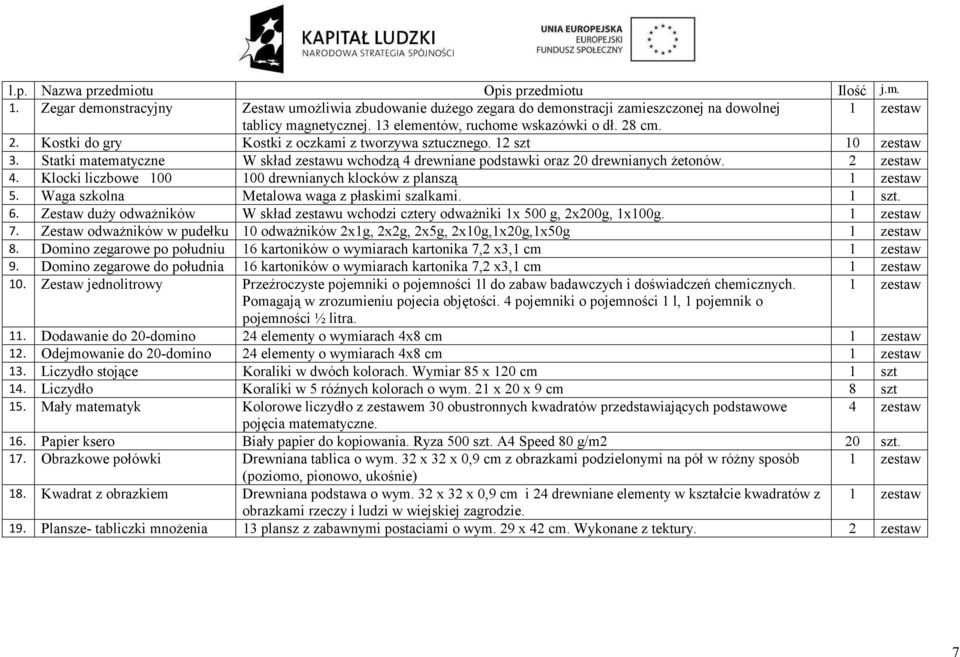 Statki matematyczne W skład zestawu wchodzą 4 drewniane podstawki oraz 20 drewnianych żetonów. 2 zestaw 4. Klocki liczbowe 100 100 drewnianych klocków z planszą 1 zestaw 5.