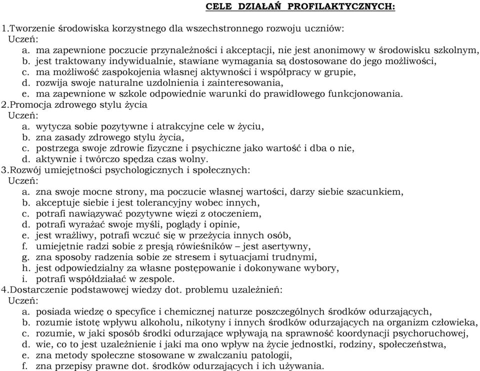 ma możliwość zaspokojenia własnej aktywności i współpracy w grupie, d. rozwija swoje naturalne uzdolnienia i zainteresowania, e.