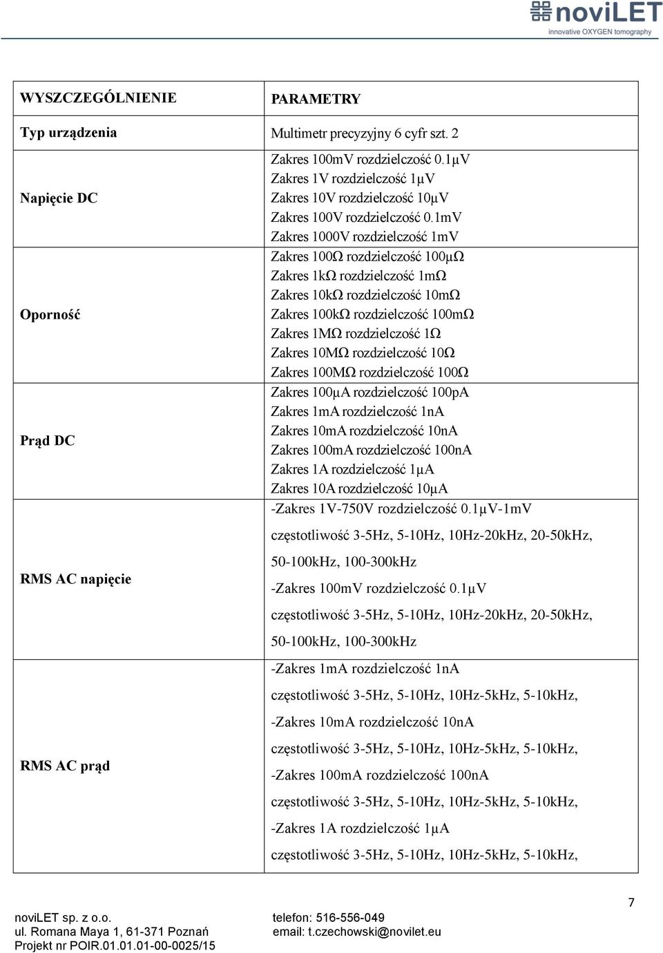 1mV Zakres 1000V rozdzielczość 1mV Zakres 100Ω rozdzielczość 100µΩ Zakres 1kΩ rozdzielczość 1mΩ Zakres 10kΩ rozdzielczość 10mΩ Zakres 100kΩ rozdzielczość 100mΩ Zakres 1MΩ rozdzielczość 1Ω Zakres 10MΩ