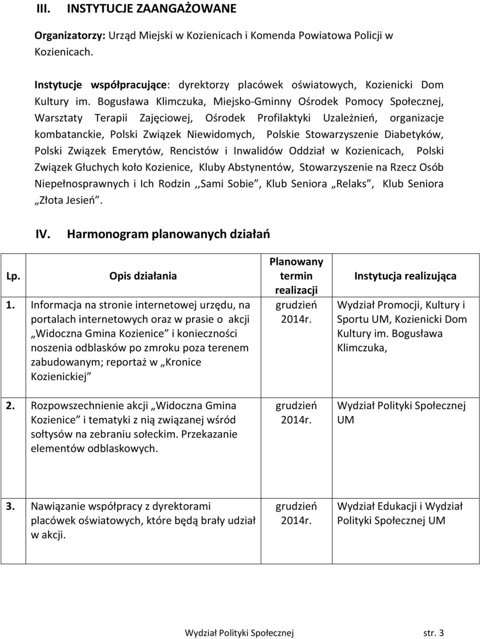 Stowarzyszenie Diabetyków, Polski Związek Emerytów, Rencistów i Inwalidów Oddział w Kozienicach, Polski Związek Głuchych koło Kozienice, Kluby Abstynentów, Stowarzyszenie na Rzecz Osób