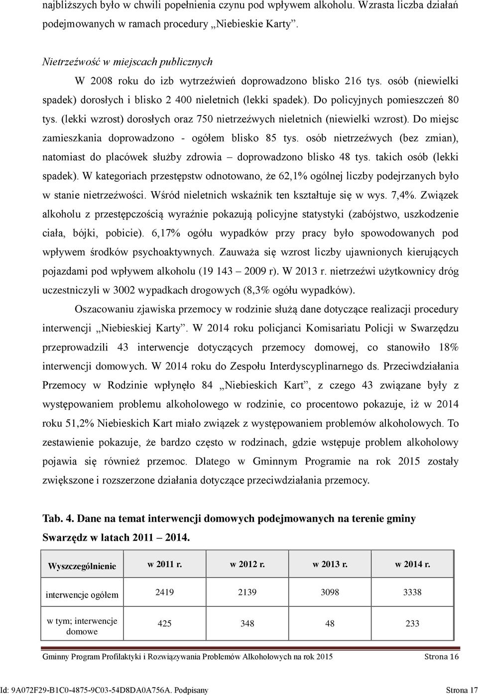 Do policyjnych pomieszczeń 80 tys. (lekki wzrost) dorosłych oraz 750 nietrzeźwych nieletnich (niewielki wzrost). Do miejsc zamieszkania doprowadzono - ogółem blisko 85 tys.