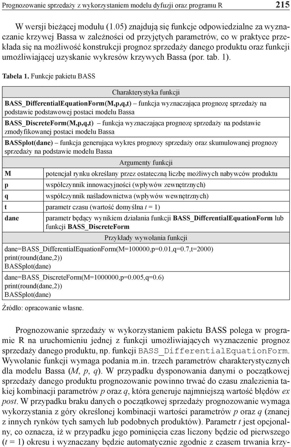 funkcji umożliwiającej uzyskanie wykresów krzywych Bassa (por. tab. 1). Tabela 1.