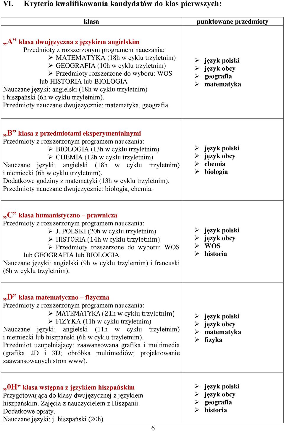 Przedmioty nauczane dwujęzycznie: matematyka, geografia.