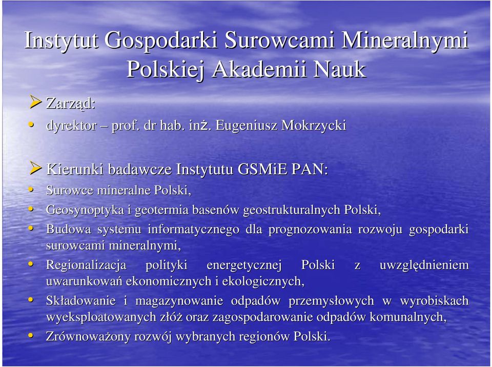 informatycznego dla prognozowania rozwoju gospodarki surowcami mineralnymi, Regionalizacja polityki energetycznej Polski z uwzględnieniem uwarunkowań