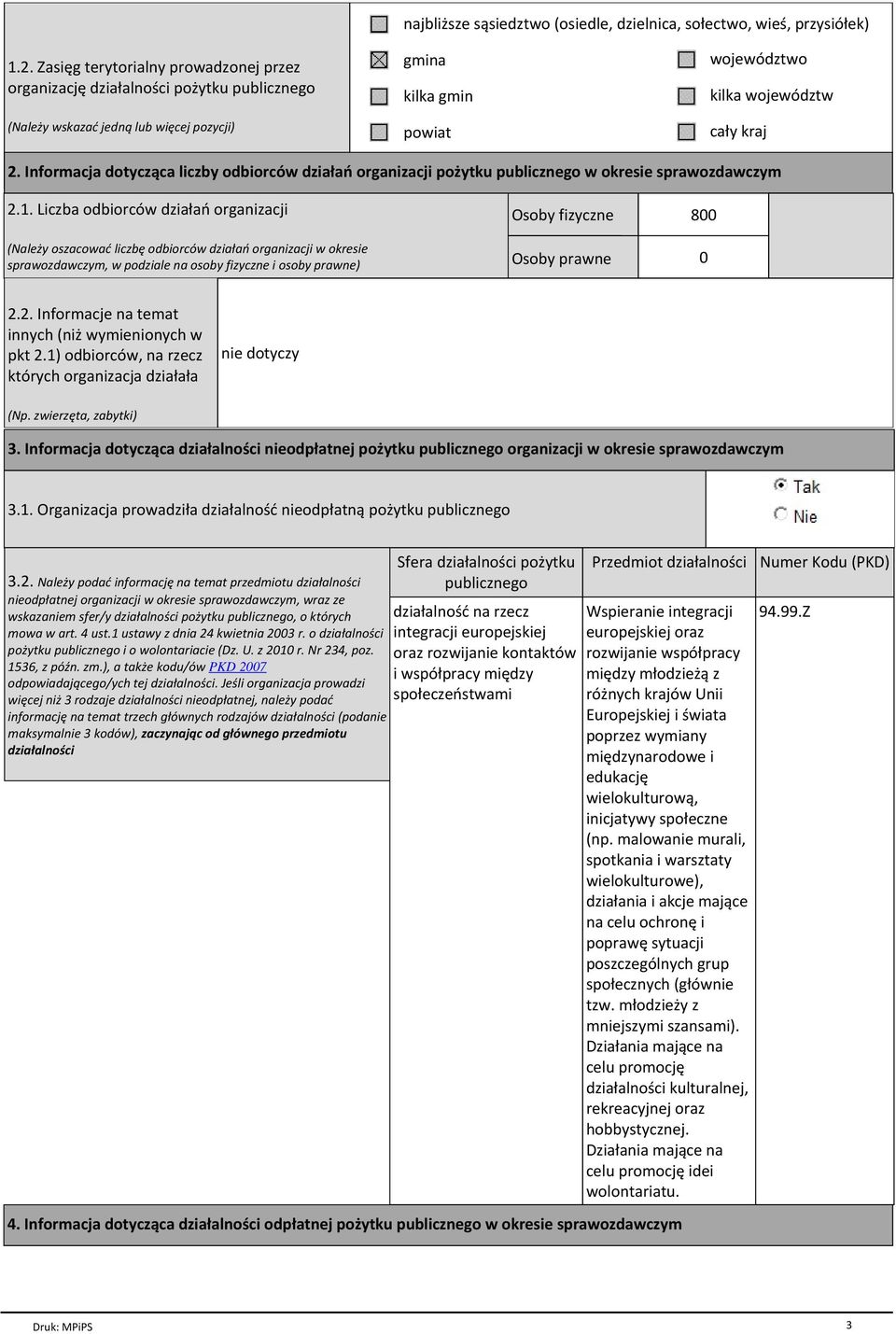 Informacja dotycząca liczby odbiorców działań organizacji kilka pożytku powiatówpublicznego w okresie sprawozdawczym poza granicami kraju 2.1.