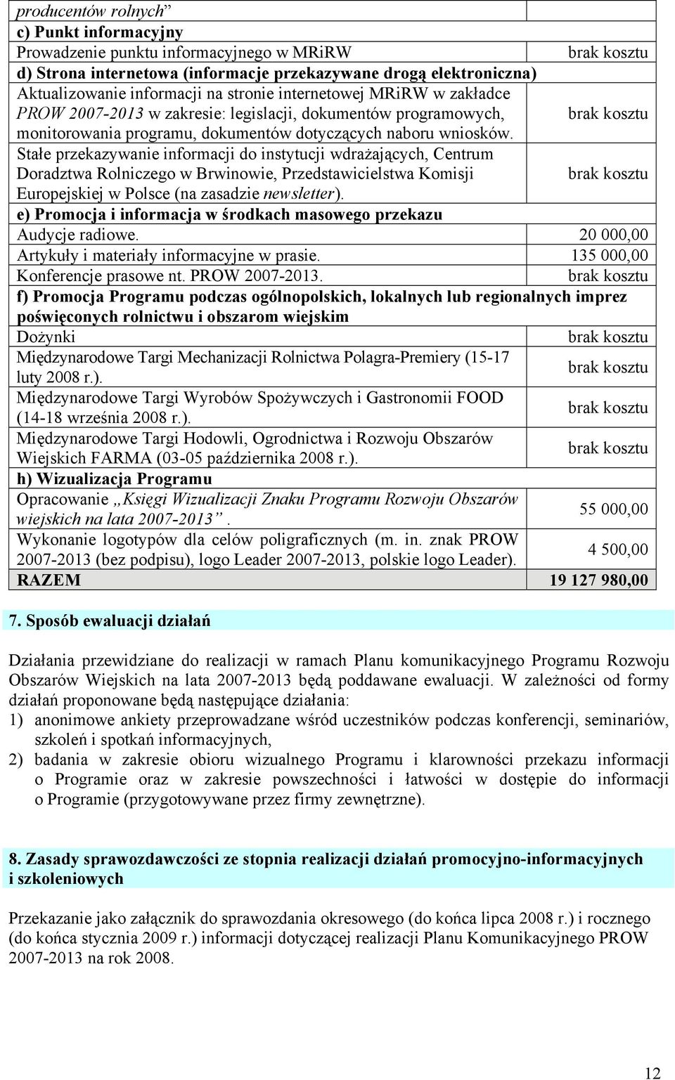 Stałe przekazywanie informacji do instytucji wdrażających, Centrum Doradztwa Rolniczego w Brwinowie, Przedstawicielstwa Komisji Europejskiej w Polsce (na zasadzie newsletter).