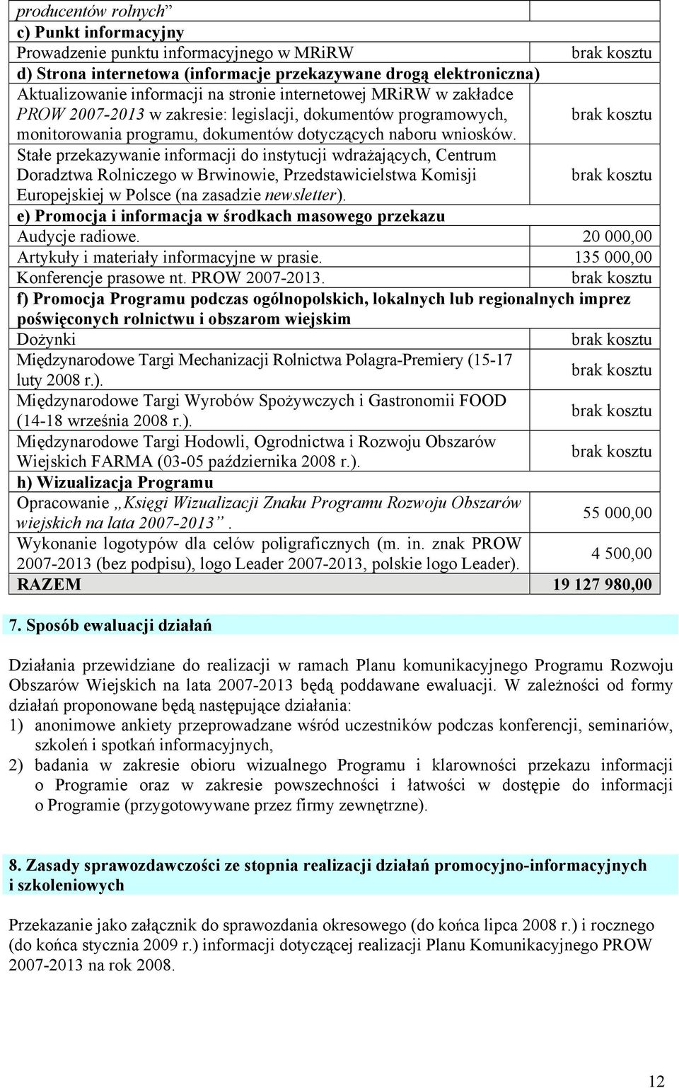 Stałe przekazywanie informacji do instytucji wdrażających, Centrum Doradztwa Rolniczego w Brwinowie, Przedstawicielstwa Komisji Europejskiej w Polsce (na zasadzie newsletter).