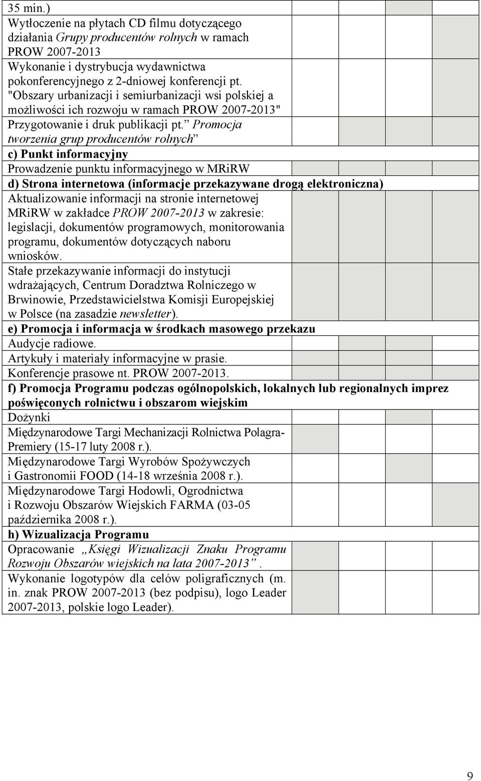 Promocja tworzenia grup producentów rolnych c) Punkt informacyjny Prowadzenie punktu informacyjnego w MRiRW d) Strona internetowa (informacje przekazywane drogą elektroniczna) Aktualizowanie