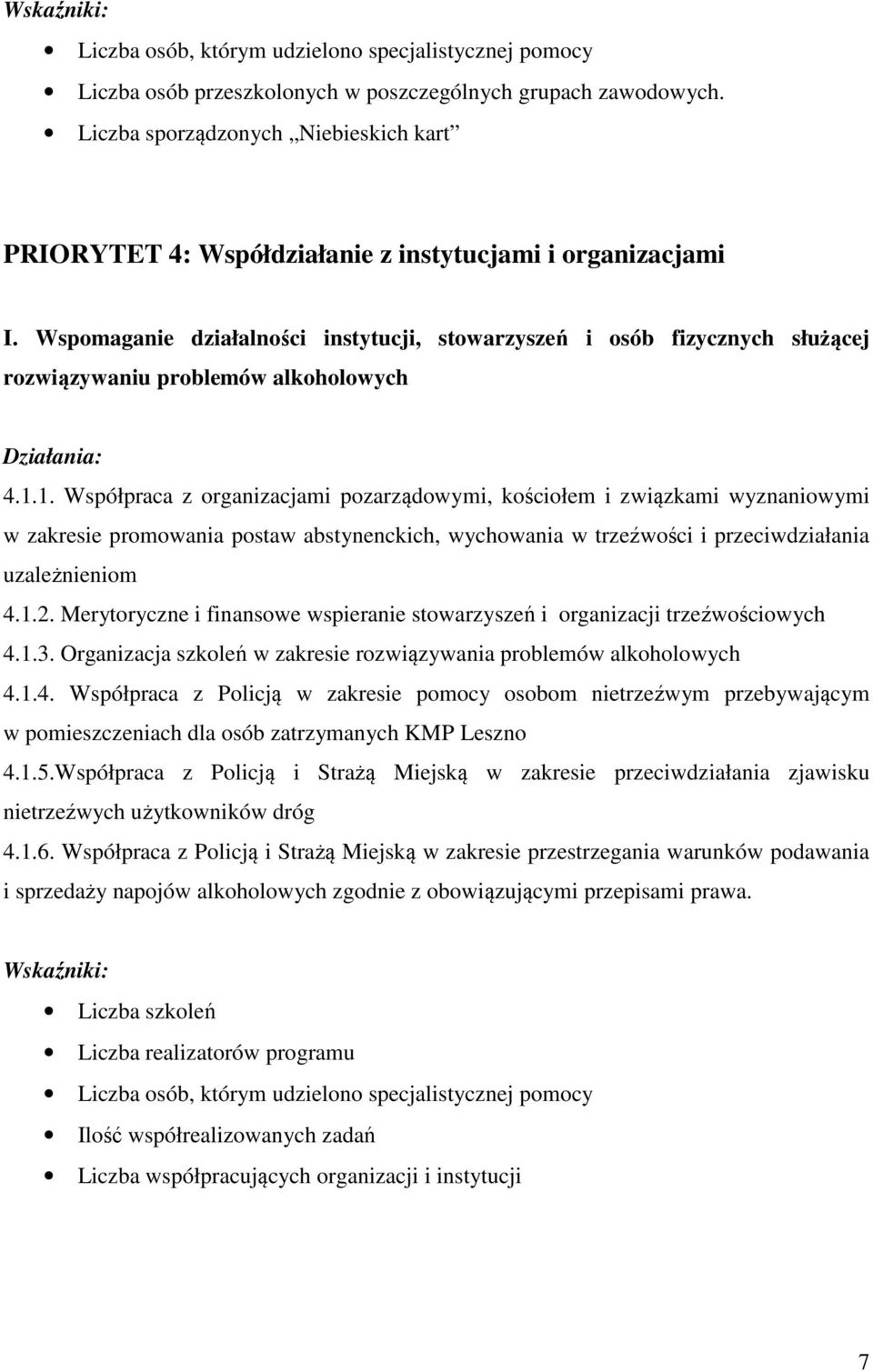 Wspomaganie działalności instytucji, stowarzyszeń i osób fizycznych służącej rozwiązywaniu problemów alkoholowych 4.1.