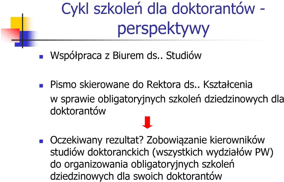 . Kształcenia w sprawie obligatoryjnych szkoleń dziedzinowych dla doktorantów Oczekiwany