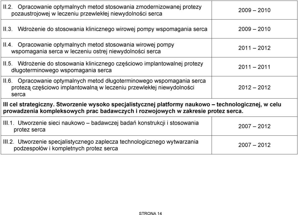 Wdrożenie do stosowania klinicznego częściowo implantowalnej protezy długoterminowego wspomagania serca 2011 2012 2011 2011 II.6.