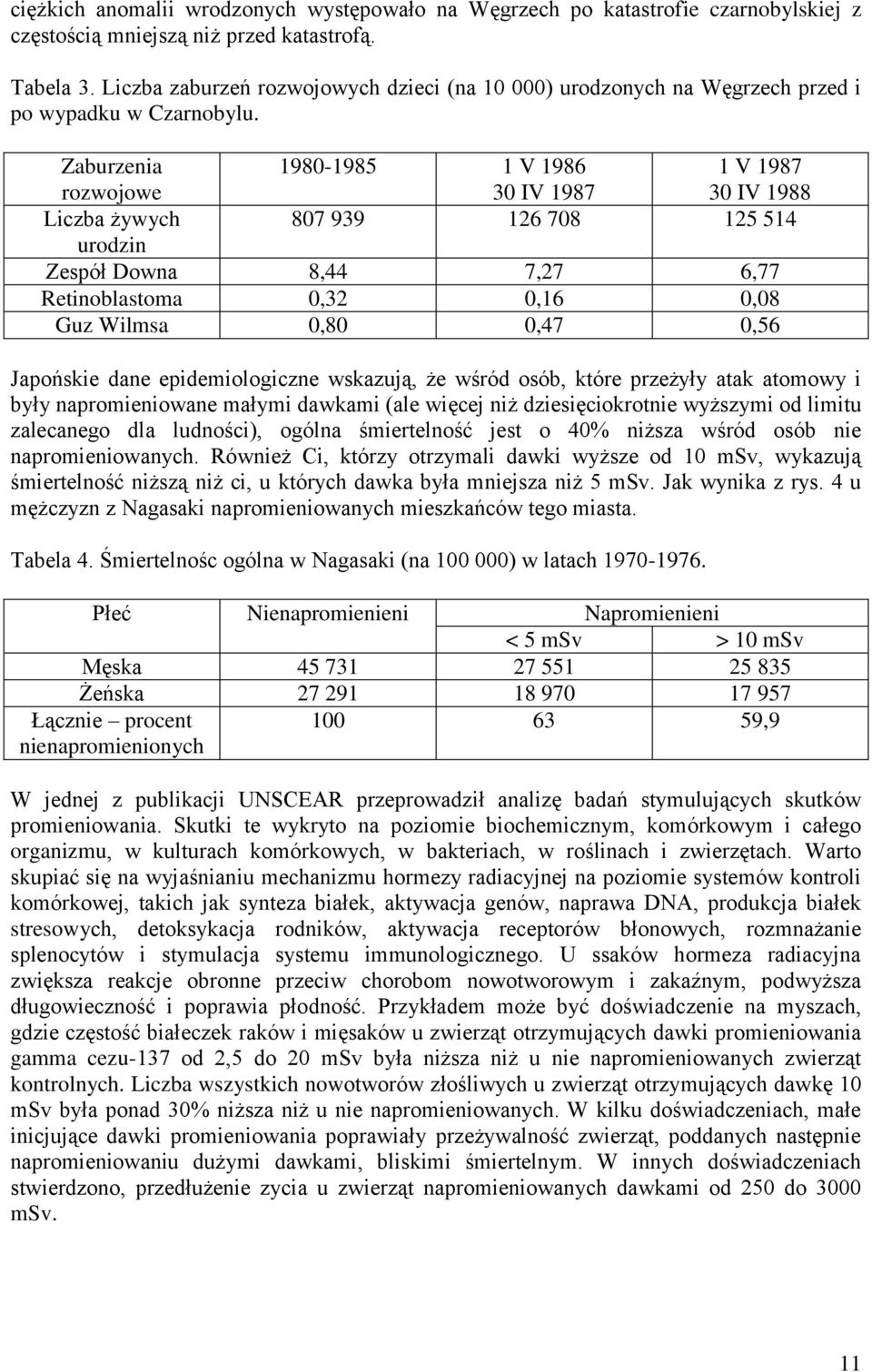 Zaburzenia rozwojowe 1980-1985 1 V 1986 30 IV 1987 1 V 1987 30 IV 1988 Liczba żywych 807 939 126 708 125 514 urodzin Zespół Downa 8,44 7,27 6,77 Retinoblastoma 0,32 0,16 0,08 Guz Wilmsa 0,80 0,47