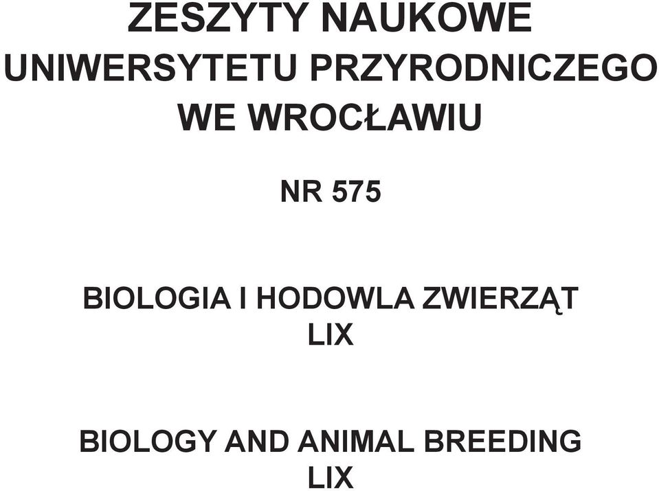 575 Biologia i hodowla zwierząt
