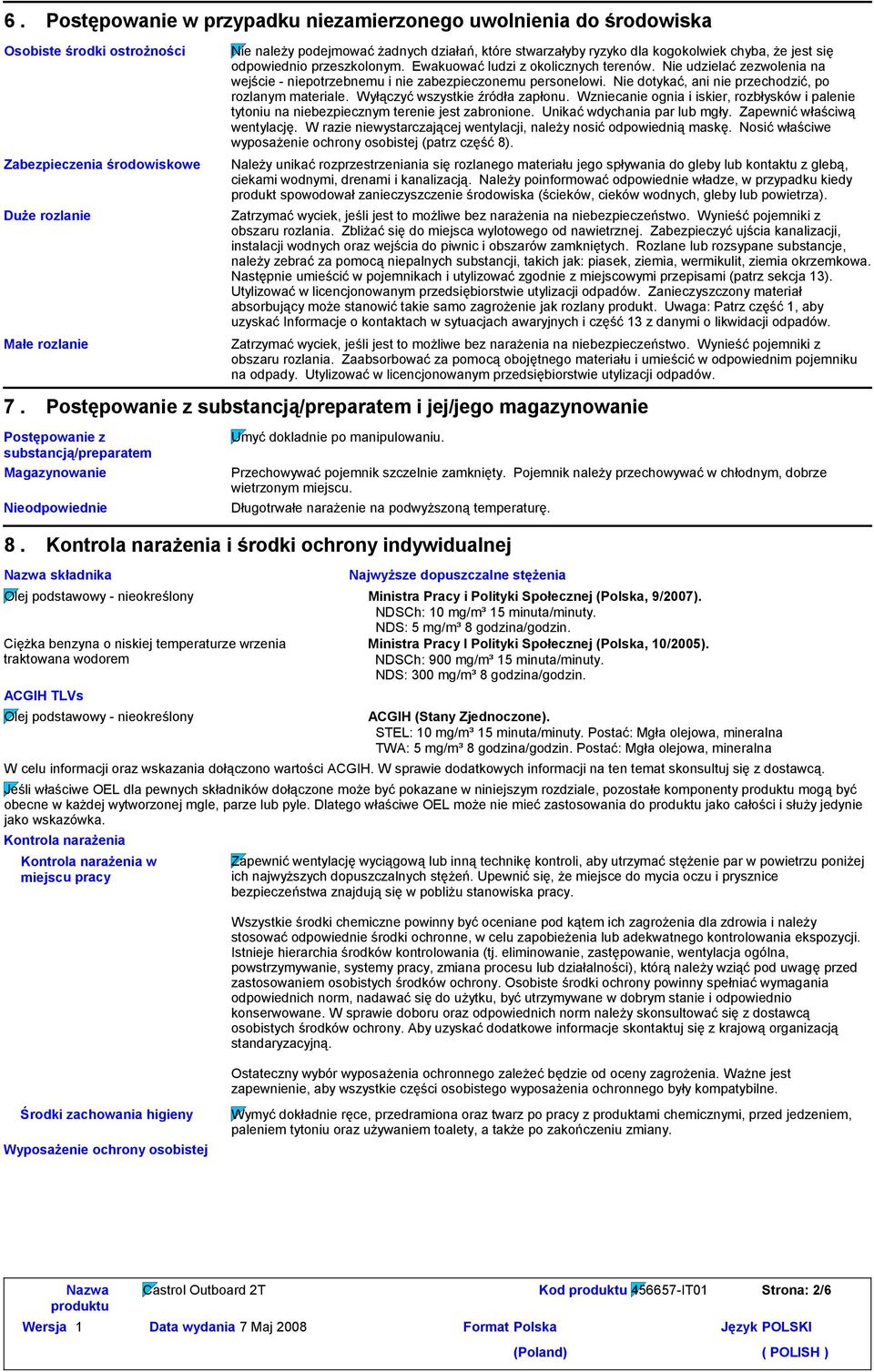 Nie udzielać zezwolenia na wejście - niepotrzebnemu i nie zabezpieczonemu personelowi. Nie dotykać, ani nie przechodzić, po rozlanym materiale. Wyłączyć wszystkie źródła zapłonu.