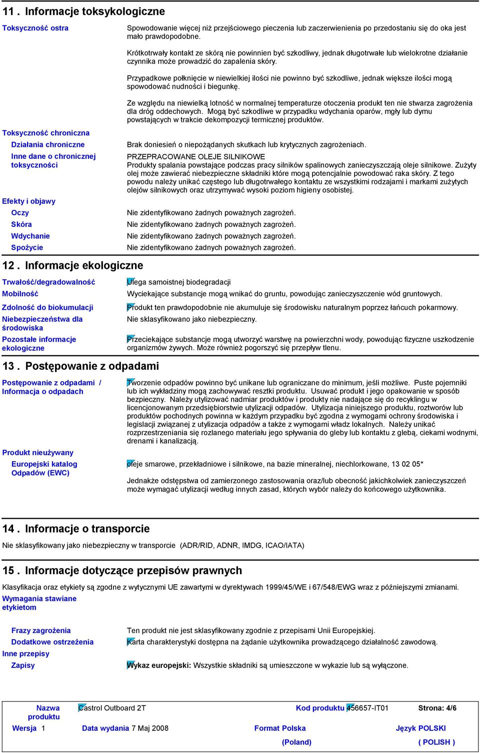 Przypadkowe połknięcie w niewielkiej ilości nie powinno być szkodliwe, jednak większe ilości mogą spowodować nudności i biegunkę.