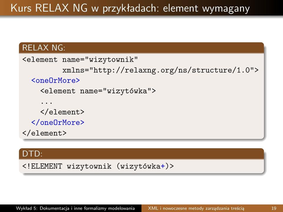 0"> <oneormore> <element name="wizytówka">... </oneormore> DTD: <!
