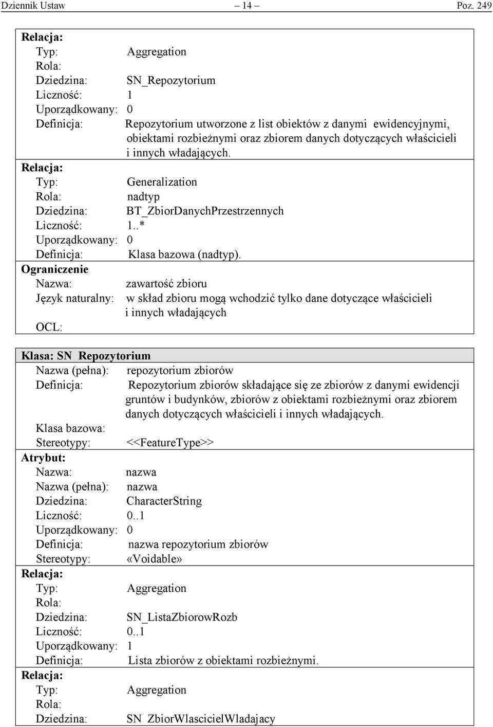 zbiorem danych dotyczących właścicieli i innych władających. Relacja: Typ: Generalization Rola: nadtyp Dziedzina: BT_ZbiorDanychPrzestrzennych Liczność: 1.
