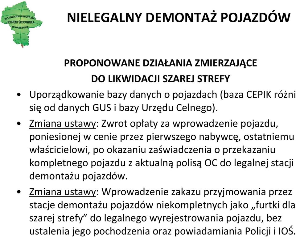 Zmiana ustawy: Zwrot opłaty za wprowadzenie pojazdu, poniesionej w cenie przez pierwszego nabywcę, ostatniemu właścicielowi, po okazaniu zaświadczenia o przekazaniu