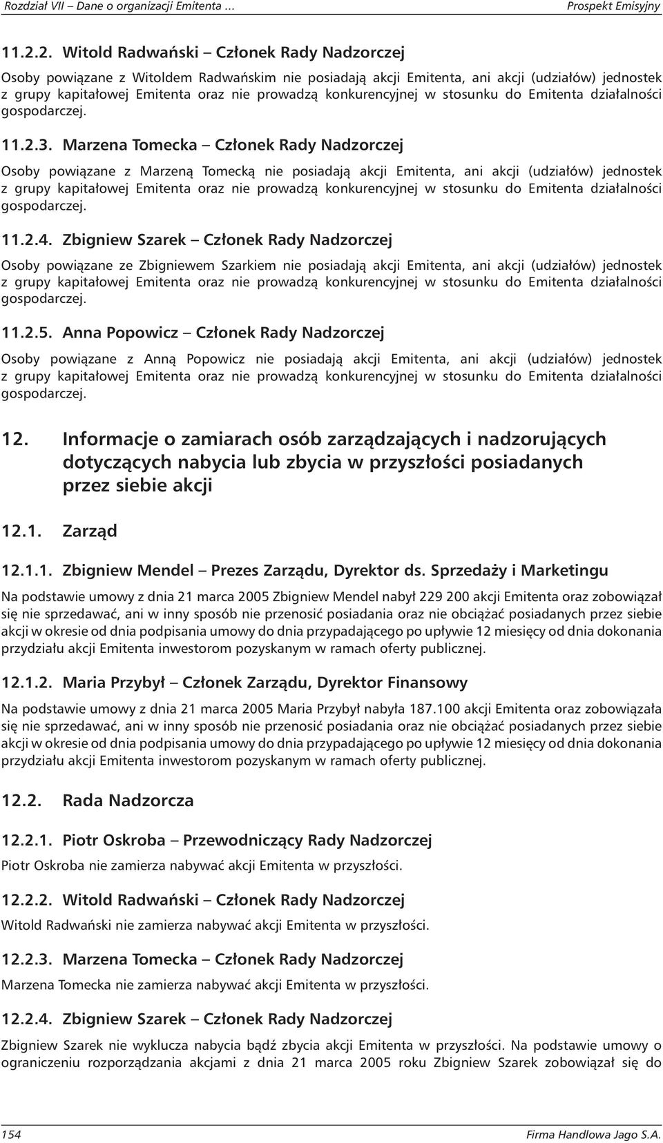 konkurencyjnej w stosunku do Emitenta działalności gospodarczej. 11.2.3.