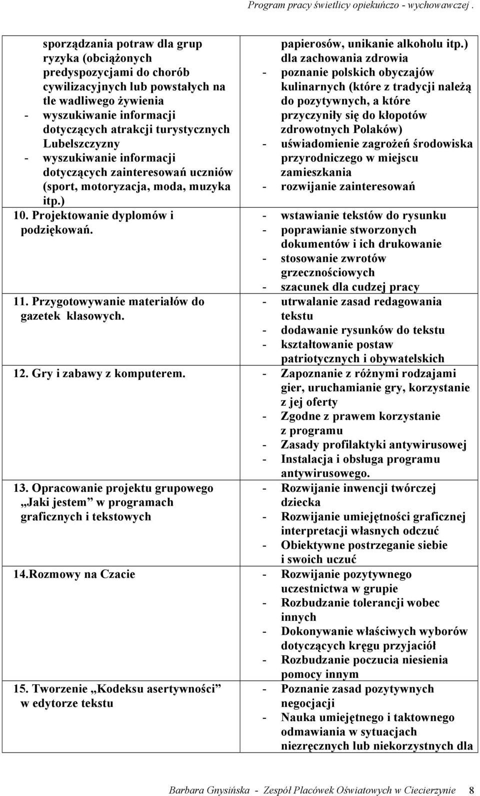 Przygotowywanie materiałów do gazetek klasowych. papierosów, unikanie alkoholu itp.