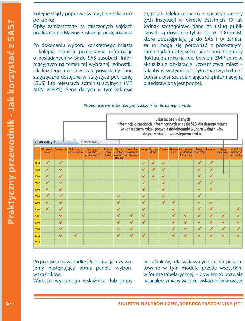 przedstawia informacje o posiadanych w Bazie SAS zasobach informacyjnych na temat tej wybranej jednostki.