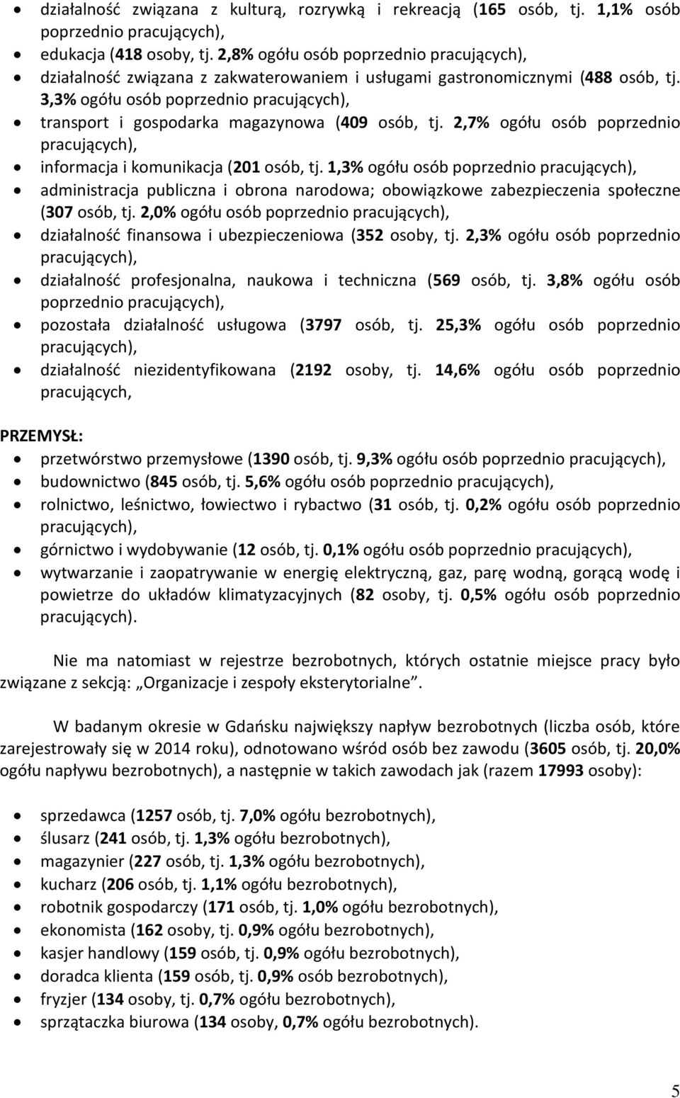 3,3% ogółu osób poprzednio pracujących), transport i gospodara magazynowa (409 osób, tj. 2,7% ogółu osób poprzednio pracujących), informacja i omuniacja (201 osób, tj.