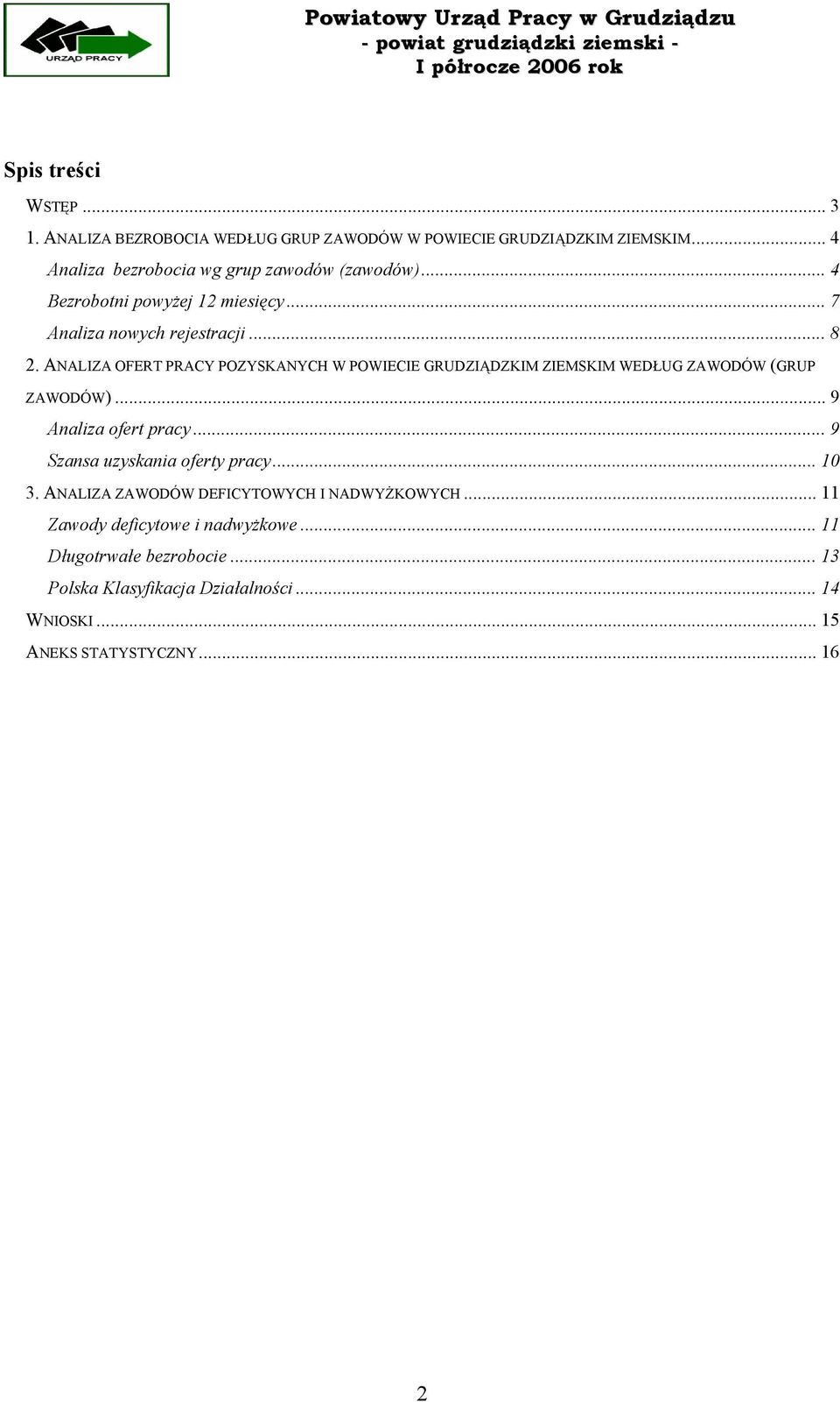 ANALIZA OFERT PRACY POZYSKANYCH W POWIECIE GRUDZIĄDZKIM ZIEMSKIM WEDŁUG ZAWODÓW (GRUP ZAWODÓW)... 9 Analiza ofert pracy.