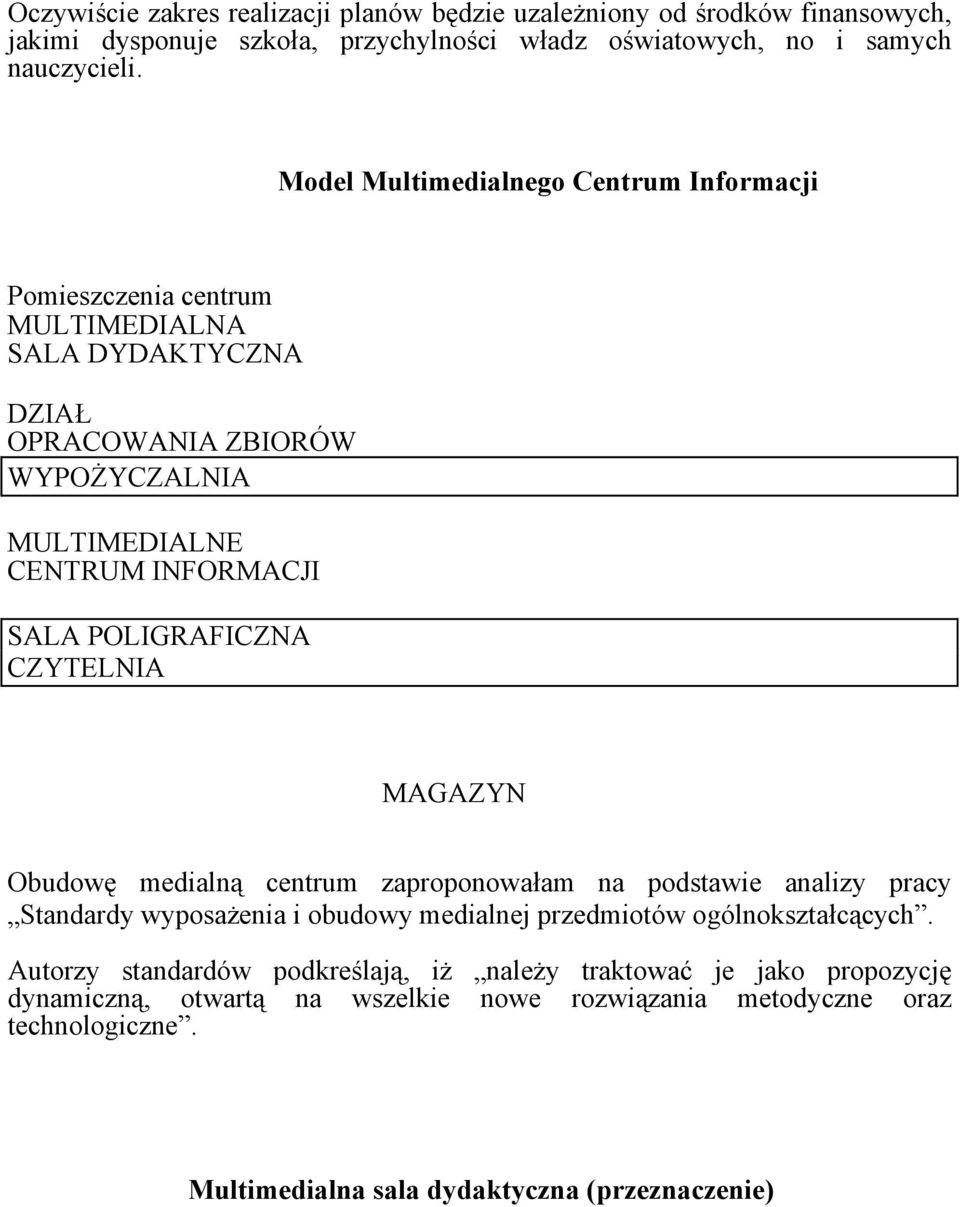 POLIGRAFICZNA CZYTELNIA MAGAZYN Obudowę medialną centrum zaproponowałam na podstawie analizy pracy Standardy wyposażenia i obudowy medialnej przedmiotów ogólnokształcących.